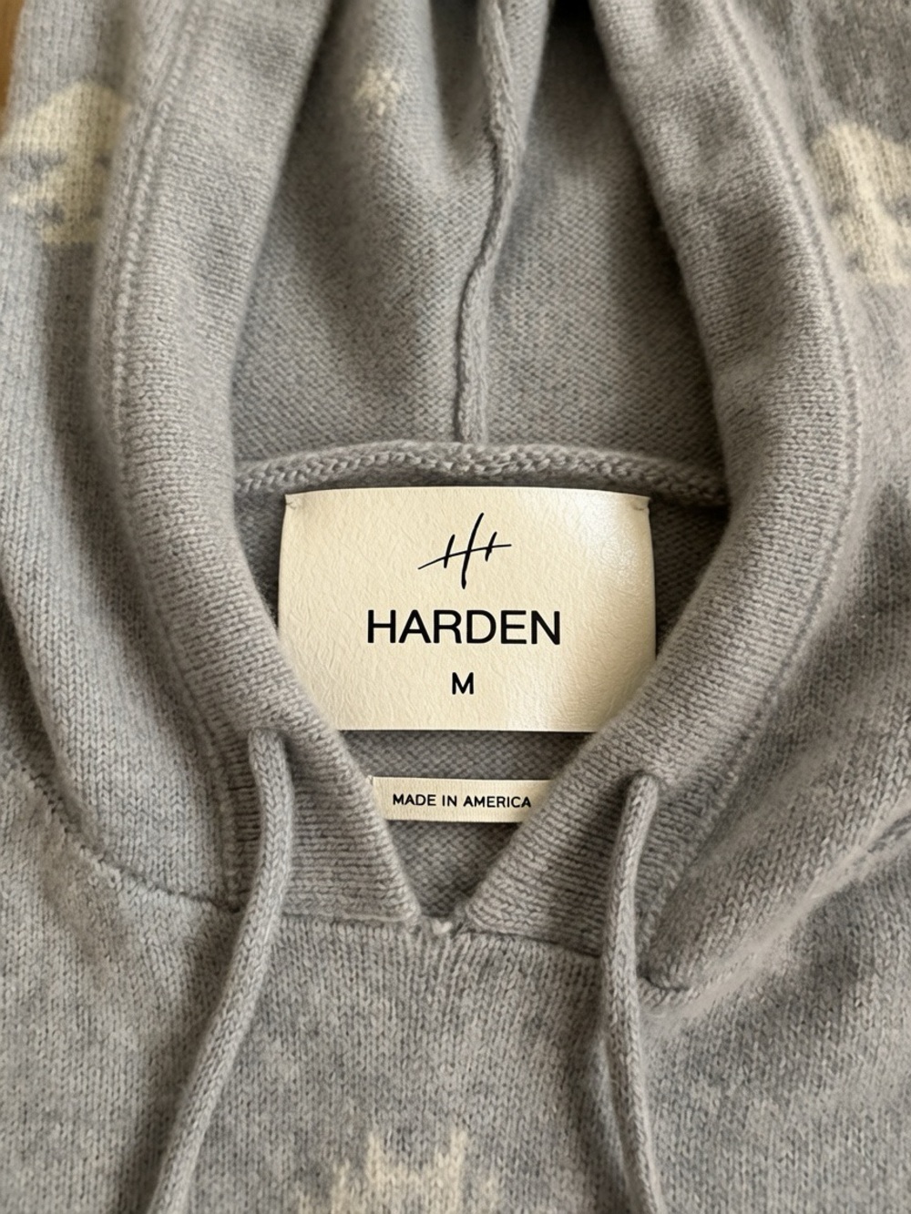 NWOT HARDEN Luxury 100% Cashmere Geometric Knit Hoodie Gray Women's M